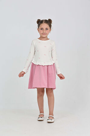 Toontoy Kız Çocuk Fiyonk Baskılı Elbise