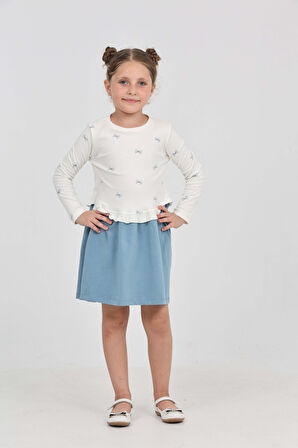 Toontoy Kız Çocuk Fiyonk Baskılı Elbise