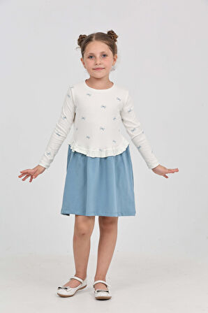 Toontoy Kız Çocuk Fiyonk Baskılı Elbise