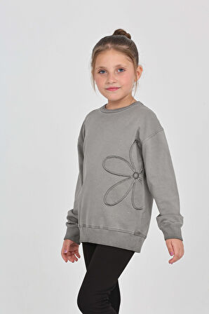 Toontoy Kız Çocuk Çiçek Nakışlı Sweatshirt