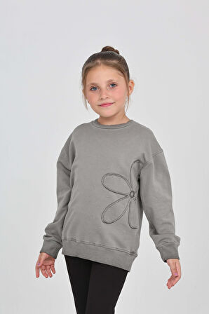Toontoy Kız Çocuk Çiçek Nakışlı Sweatshirt
