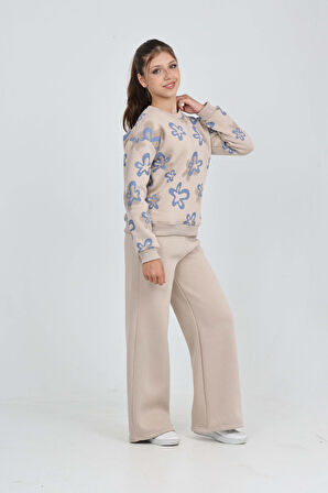 Toontoy Kız Çocuk Çiçek Baskılı Eşofman Takım