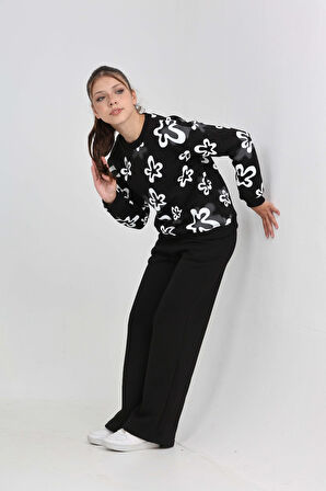 Toontoy Kız Çocuk Çiçek Baskılı Eşofman Takım