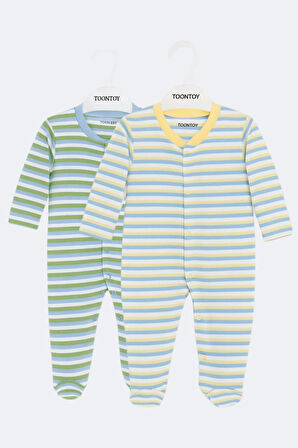 Toontoy Unisex Çizgili 2 Li Patikli Tulum