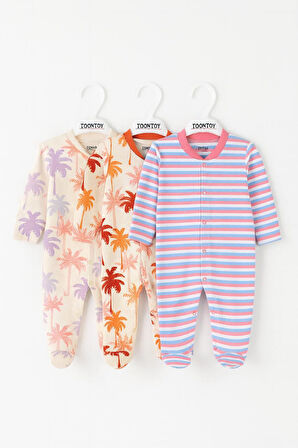 Toontoy Unisex Çok Desenli 3 Lü Patikli Tulum