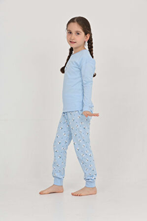 Toontoy Kız Çocuk Kelebek Baskılı Pijama Takım