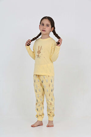Toontoy Kız Çocuk Tavşan Baskılı Pijama Takım