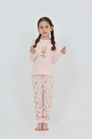 Toontoy Kız Çocuk Tavşan Baskılı Pijama Takım