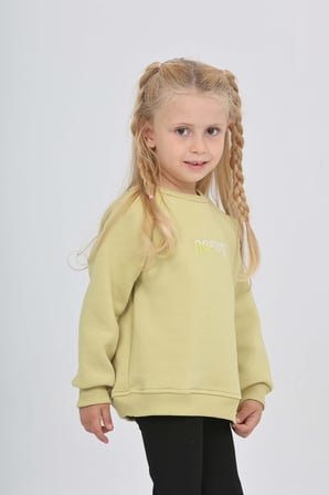Toontoy Kız Çocuk Nakışlı Bisiklet Yaka Reglan Kol  Sweatshırt 24909
