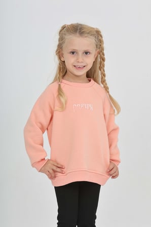 Toontoy Kız Çocuk Nakışlı Bisiklet Yaka Reglan Kol  Sweatshırt 24909