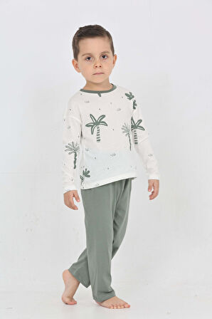 Toontoy Erkek Çocuk Palmiye Baskılı Pijama Takım