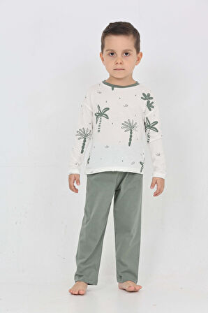 Toontoy Erkek Çocuk Palmiye Baskılı Pijama Takım