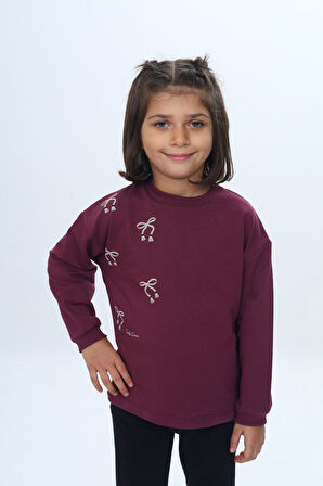 Toontoy Kız Çocuk Fiyonk Kabaran Baskılı Sweatshirt