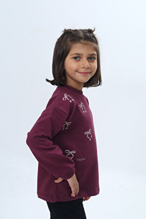 Toontoy Kız Çocuk Fiyonk Kabaran Baskılı Sweatshirt