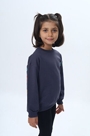 Toontoy Kız Çocuk Arka Kol Baskılı Çiçekli Sweatshirt