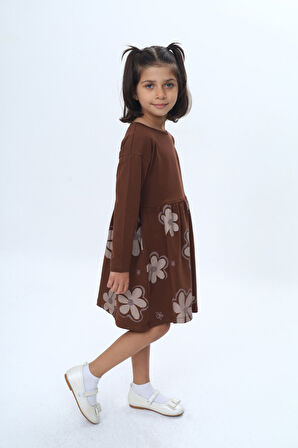 Toontoy Kız Çocuk Çiçek Baskılı Elbise