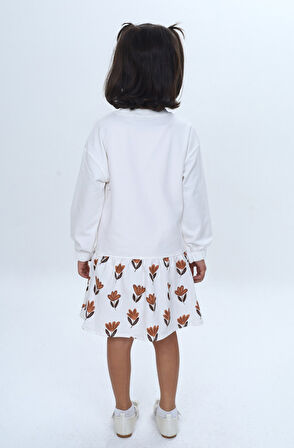 Toontoy Kız Çocuk Süzene Nakışlı Lale Baskılı Elbise