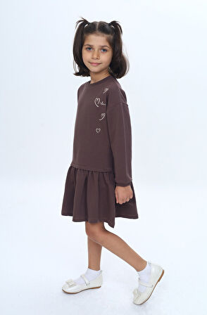 Toontoy Kız Çocuk Şeritli Kalp Nakışlı Elbise