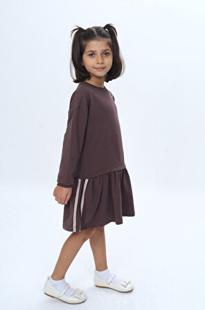 Toontoy Kız Çocuk Şeritli Kalp Nakışlı Elbise