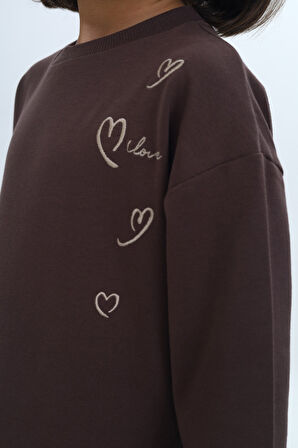 Toontoy Kız Çocuk Şeritli Kalp Nakışlı Elbise