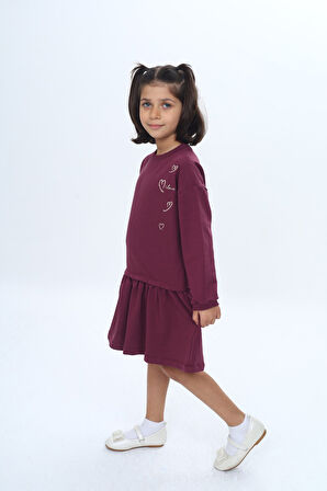 Toontoy Kız Çocuk Şeritli Kalp Nakışlı Elbise