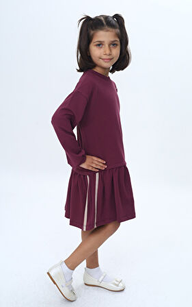 Toontoy Kız Çocuk Şeritli Kalp Nakışlı Elbise