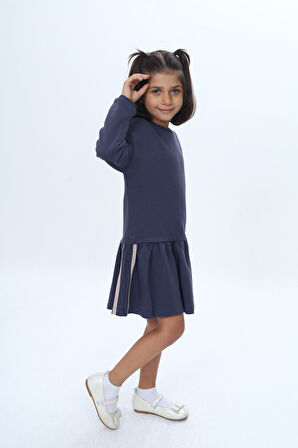 Toontoy Kız Çocuk Şeritli Kalp Nakışlı Elbise