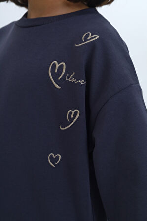 Toontoy Kız Çocuk Şeritli Kalp Nakışlı Elbise