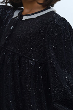 Toontoy Kız Çocuk Yaka Düğmeli Fırfırlı Elbise