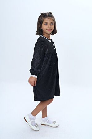 Toontoy Kız Çocuk Yaka Düğmeli Fırfırlı Elbise