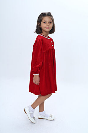 Toontoy Kız Çocuk Yaka Düğmeli Fırfırlı Elbise