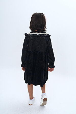 Toontoy Kız Çocuk Yaka Detaylı Fırfırlı Elbise