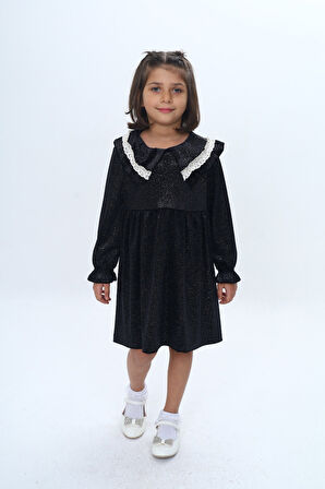 Toontoy Kız Çocuk Yaka Detaylı Fırfırlı Elbise