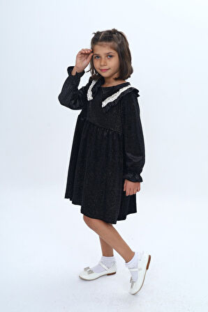 Toontoy Kız Çocuk Yaka Detaylı Fırfırlı Elbise