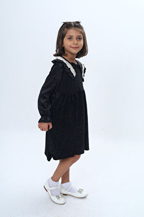 Toontoy Kız Çocuk Yaka Detaylı Fırfırlı Elbise