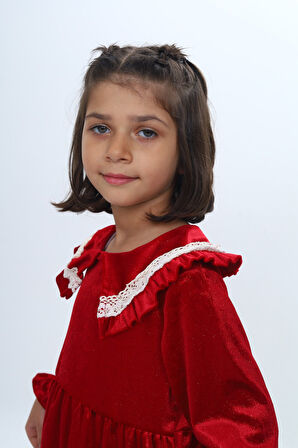 Toontoy Kız Çocuk Yaka Detaylı Fırfırlı Elbise