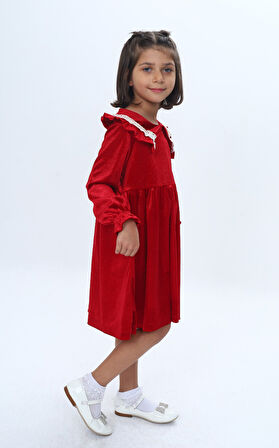Toontoy Kız Çocuk Yaka Detaylı Fırfırlı Elbise