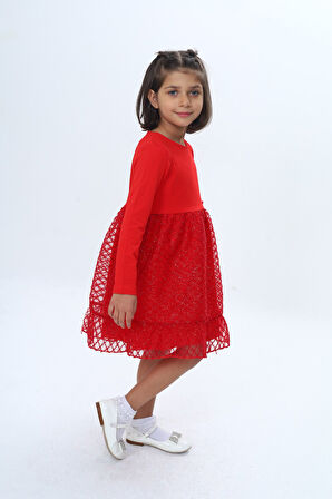 Toontoy Kız Çocuk Fırfırlı Tüllü Elbise