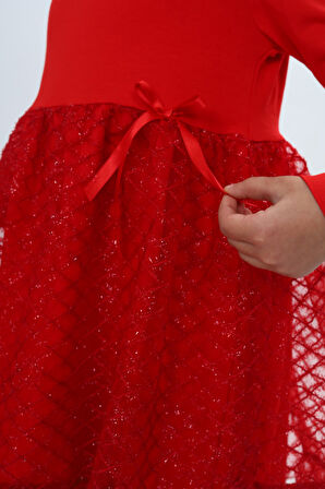 Toontoy Kız Çocuk Fırfırlı Tüllü Elbise