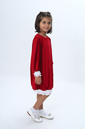 Toontoy Kız Çocuk Kadife Fırfır Detaylı Elbise