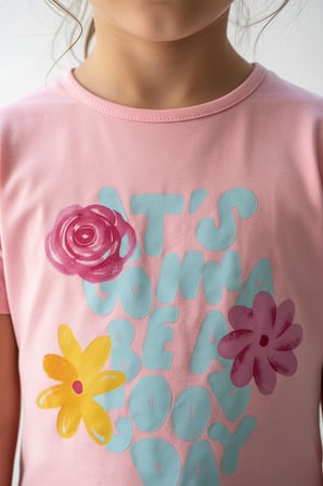 Toontoy Kız Çocuk 2'li  Şortlu Takım Bisiklet Yaka Kısa Kollu Baskılı Tişört - Beli Lastikli Bağlamalı Cepli Paçası Fırfır Detaylı Şort 25015