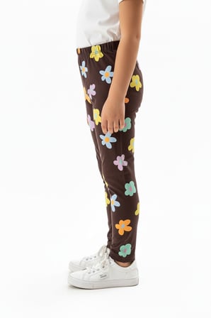 Toontoy Kız Çocuk Beli Lastikli  Renkli Çiçek Baskılı Tayt 25029