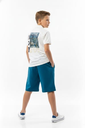 Toontoy Erkek Çocuk 2'li Şortlu Takım Polo Yaka Kısa Kollu Düğmeli T-shirt - Beli Lastikli Bağlamalı Şort 25022