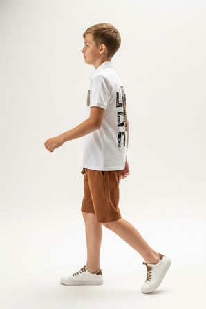 Toontoy Erkek Çocuk 2'li Şortlu Takım Polo Yaka Kısa Kollu Düğmeli T-shirt - Beli Lastikli Bağlamalı Şort 25022