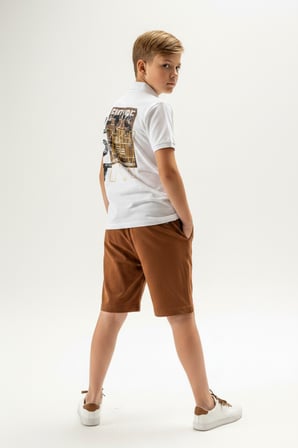 Toontoy Erkek Çocuk 2'li Şortlu Takım Polo Yaka Kısa Kollu Düğmeli T-shirt - Beli Lastikli Bağlamalı Şort 25022