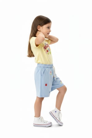Toontoy Kız Çocuk 2'li  Şortlu Takım Bisiklet Yaka Kısa Kollu Baskılı Tişört Beli Bağlamalı Baskılı Şort  25034
