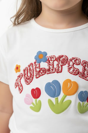 Toontoy Kız Çocuk 2'li  Şortlu Takım Bisiklet Yaka Kısa Kollu Baskılı Tişört Beli Bağlamalı Baskılı Şort  25034