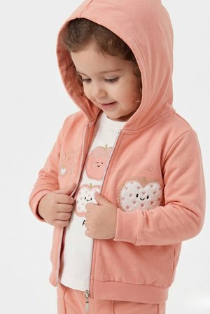 Toontoy Kız Çocuk 3'lü Eşofman Takımı Uzun Kollu Bisiklet Yaka Nakışlı T-shirt - Kapüşonlu Fermuarlı Hırka- Beli Paçası Lastikli Eşofman Altı 25040