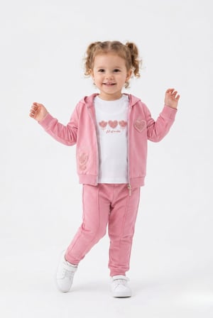 Toontoy Kız Çocuk 3'lü Eşofman Takımı Uzun Kollu Bisiklet Yaka Nakışlı T-shirt - Kapüşonlu Fermuarlı Hırka- Beli Paçası Lastikli Eşofman Altı 25041