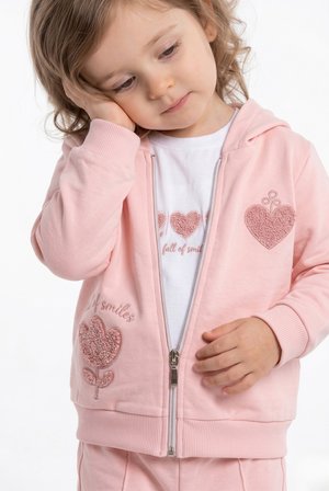 Toontoy Kız Çocuk 3'lü Eşofman Takımı Uzun Kollu Bisiklet Yaka Nakışlı T-shirt - Kapüşonlu Fermuarlı Hırka- Beli Paçası Lastikli Eşofman Altı 25041